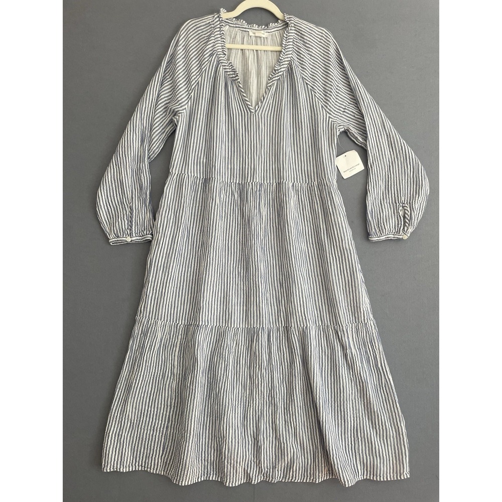 Striped Long Sleeve Tiered Maxi Dress - Blue/White